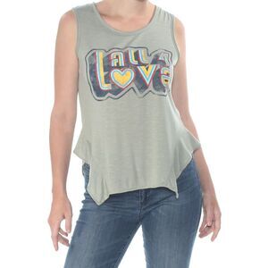 JESSICA SIMPSON Womens Green Linnie Graphic Sleeveless Jewel Neck Top XS
